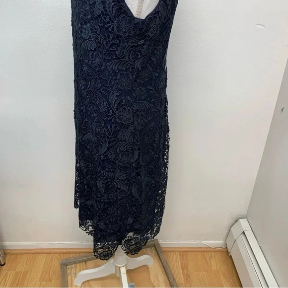 Lauren Ralph Lauren Evening Dress 12  Blue Crochet‎ Floral Formal Business Event - Picture 4 of 11